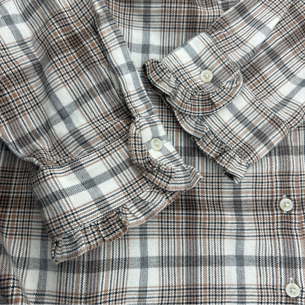 Lands End Blouse Shirt Top Women’s 3X Plus Beige Plaid Flannel Cotton Button Up - Picture 12 of 13